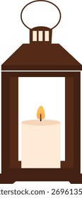 Vintage lantern with candle inside, warm glowing light