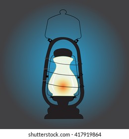 Vintage lantern in the dark night time, Vector illustration.