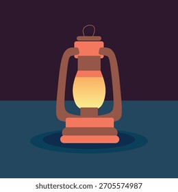 Vintage lantern flat style. Camping and adventure symbol. Geometric vector graphic. Modern illustration with simple shapes and warm light.