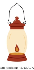 Linterna de Antiguas en estilo plano. Vieja lámpara de queroseno. Ilustración vectorial aislada en un fondo blanco, conveniente para los proyectos del viaje, los diseños al aire libre-temáticos, y los materiales impresos.