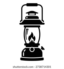 A vintage lantern with a flickering flame inside, perfect for camping and outdoor adventures isolated on white background, Vector