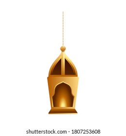 Vintage lantern in front of house concept illustration isolated on white background