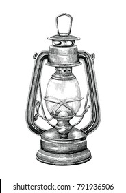 Vintage Lantern Hand Drawing Engraving Style Isolate On White Background