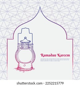 Vintage lantern in hand drawn design with islamic background for ramadan kareem template