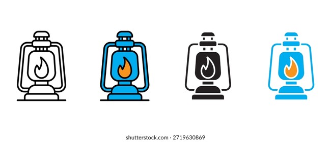 Icono de la linterna de Antiguas fijado Vector sobre fondo blanco. energía, seguridad, viaje, camping, icono retro. Ilustración vectorial.