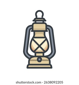 Vintage lantern illuminates dimly in isolated illustration