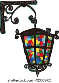 Vintage lantern lamp mosaic hand drawn