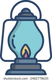 vintage lantern linear color illustration icon