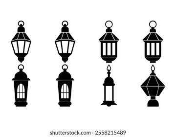 Vintage lantern silhouettes for vector illustration