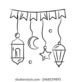 Vintage lantern and stars with garlands showing concept vector of ramadan decoration