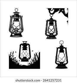 Vintage lantern vector art collection antique lamp illustration light source design graphic element set