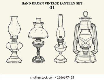 Vintage Lantern Vector Hand Drawn Set 01