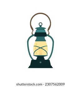 Vintage lantern vector on isolated on white background. Retro gas lamp with glowing fire wick. Rustic tourist oil lantern vector illustration. Old oil lamp is also known as lalten in Hindi language.