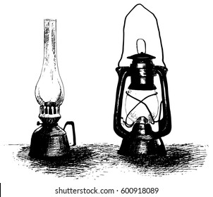 Vintage lanterns, hand drawn vector illustration