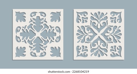 Vintage Laser Cut pattern with floral baroque ornament. Vector Stencil Template for cnc cutting, decorative panels of wood, metal, paper, plastic