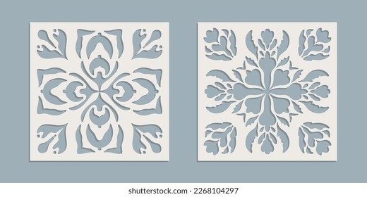 Vintage Laser Cut pattern with floral baroque ornament. Vector Stencil Template for cnc cutting, decorative panels of wood, metal, paper, plastic