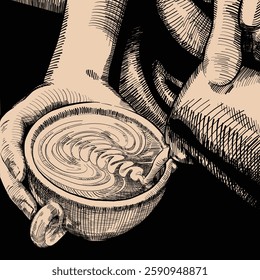 Vintage latte art vector drawing