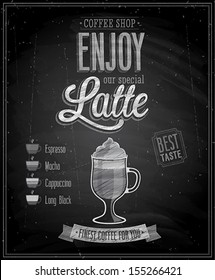 Vintage Latte Poster - Chalkboard. Vector illustration.