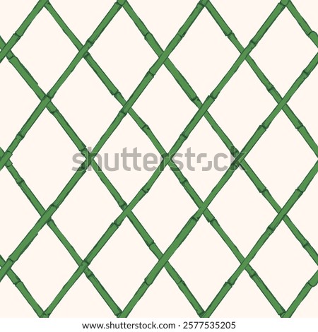 Vintage lattice pattern featuring bamboo and cane webbing, illustrated as a vector pattern. This geometric ornament is inspired by traditional Chinese design.Green grid with rhombuses