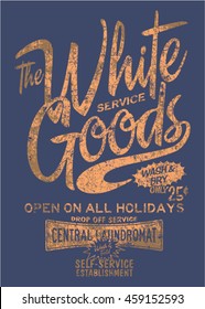 Vintage laundromat sign, print for boy shirt grunge effect in separate layer