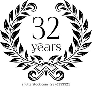 Vintage Laurel Wreath Anniversary Graphic with 32 Years - Versatile Vector Design for Celebrations and Corporate Use