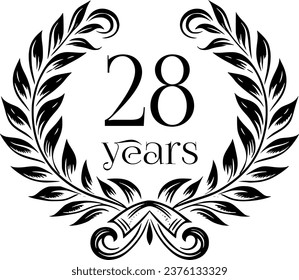 Vintage Laurel Wreath Anniversary Graphic with 28 Years - Versatile Vector Design for Celebrations and Corporate Use