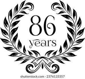 Vintage Laurel Wreath Anniversary Graphic with 86 Years - Versatile Vector Design for Celebrations and Corporate Use