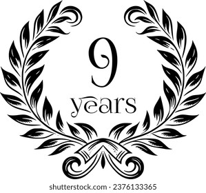 Vintage Laurel Wreath Anniversary Graphic with 9 Years - Versatile Vector Design for Celebrations and Corporate Use