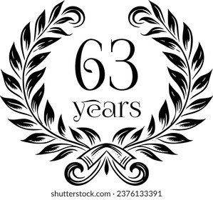 Vintage Laurel Wreath Anniversary Graphic with 63 Years - Versatile Vector Design for Celebrations and Corporate Use