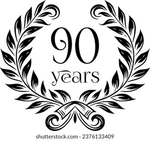 Vintage Laurel Wreath Anniversary Graphic with 90 Years - Versatile Vector Design for Celebrations and Corporate Use