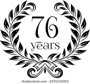 Vintage Laurel Wreath Anniversary Graphic with 76 Years - Versatile Vector Design for Celebrations and Corporate Use