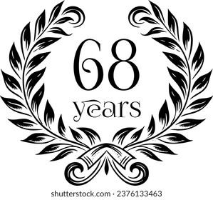 Vintage Laurel Wreath Anniversary Graphic with 68 Years - Versatile Vector Design for Celebrations and Corporate Use