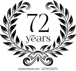 Vintage Laurel Wreath Anniversary Graphic with 72 Years - Versatile Vector Design for Celebrations and Corporate Use