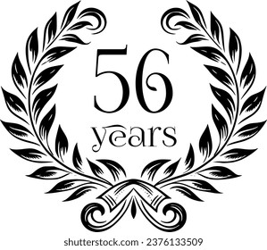 Vintage Laurel Wreath Anniversary Graphic with 56 Years - Versatile Vector Design for Celebrations and Corporate Use