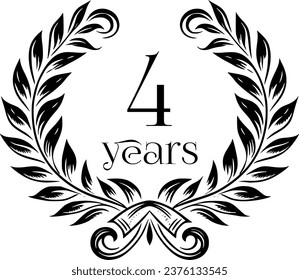 Vintage Laurel Wreath Anniversary Graphic with 4 Years - Versatile Vector Design for Celebrations and Corporate Use