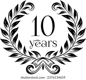 Vintage Laurel Wreath Anniversary Graphic with 10 Years - Versatile Vector Design for Celebrations and Corporate Use