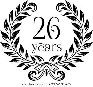 Vintage Laurel Wreath Anniversary Graphic with 26 Years - Versatile Vector Design for Celebrations and Corporate Use