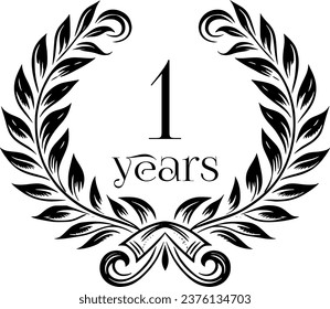 Vintage Laurel Wreath Anniversary Graphic with 1 Years - Versatile Vector Design for Celebrations and Corporate Use