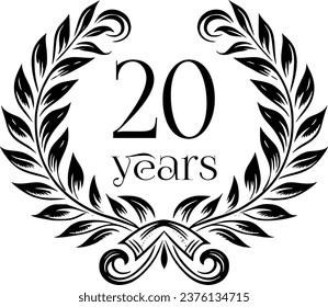 Vintage Laurel Wreath Anniversary Graphic with 20 Years - Versatile Vector Design for Celebrations and Corporate Use