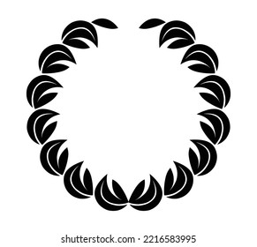 Vintage laurel wreath. Black silhouette circular sign depicting an award achievement heraldry, nobility, emblem. Laurel wreath award, winning, prize or victory