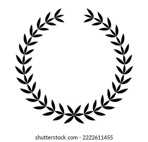 Vintage laurel wreath. Black silhouette circular sign depicting an award achievement heraldry, nobility, emblem. Laurel wreath award, winning, prize or victory