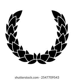Vintage laurel wreath. Black silhouette circular sign depicting award achievement heraldry, nobility, emblem. Laurel wreath award, winning, prize or victory
