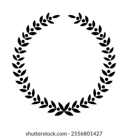 Vintage laurel wreath. Black silhouette circular sign depicting award achievement heraldry, nobility, emblem. Laurel wreath award, winning, prize or victory