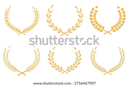 Vintage Laurel Wreath Icon Set – Black Olive Branch Circular Awards and Victory Symbols"