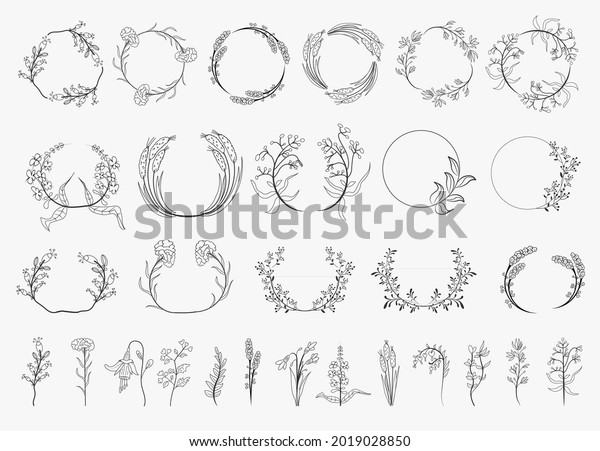Vintage laurel wreaths\
Hand drawn wedding ornaments collection. Set of black laurels\
frames branches. Decorative vintage line elements collection.\
Vector illustration