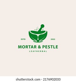 Vintage leaf bowl mortar and pestle logo design hipster vector illustration