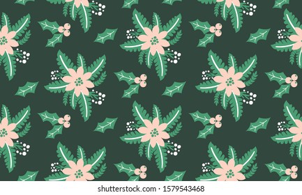 Vintage leaf flower plants for christmas design.