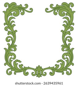 Vintage leaf frame, green scroll, vintage graphic elements