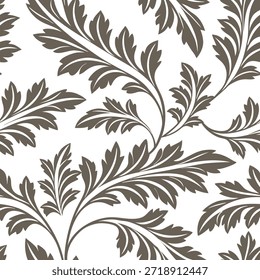 Patrón de azulejos sin costura de repetición de hojas de Antiguas con detalles de hojas intrincados y paleta de colores apagados perfecto para el concepto de salpicaduras de cocina clásica como detalles de hojas intrincados con colores apagados crean un patrón de azulejos sin costuras vintage perfecto para salpicaduras de cocina clásicas en Foto de archivo Concepto y espacio vacío en el lado izquierdo, sin texto --ar 7:2 --tile