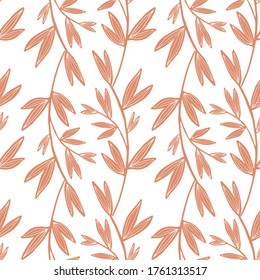 Vintage leaf seamless pattern isolated on white background. Botanical background. Retro floral wallpaper. Decorative backdrop for fabric design, textile print, wrapping. Vector illustration.